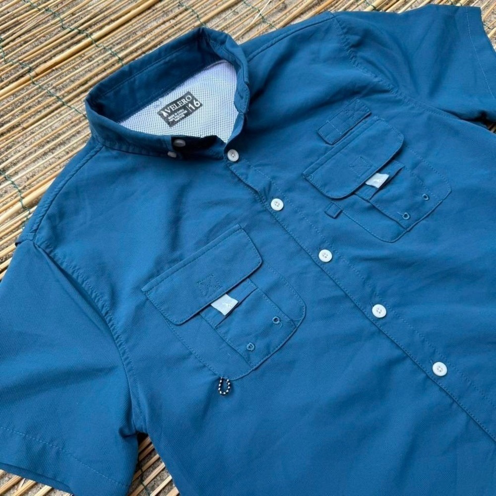 Velero PSG Fishing Shirt Boys Size 16 Blue Performance‎ Short Sleeve